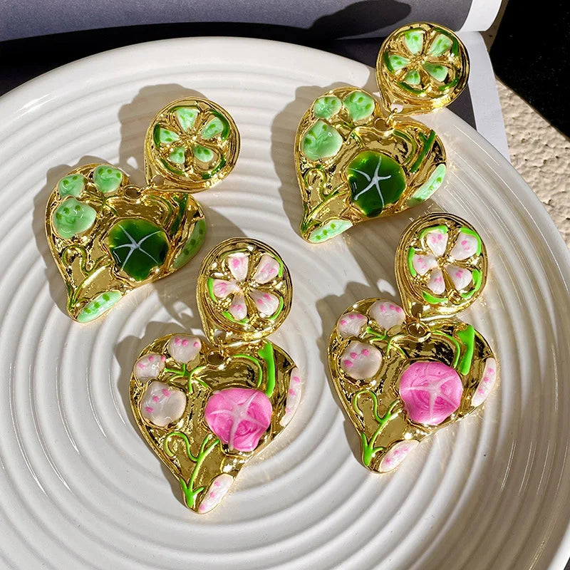 Heart Shaped Flower Clip Earrings
