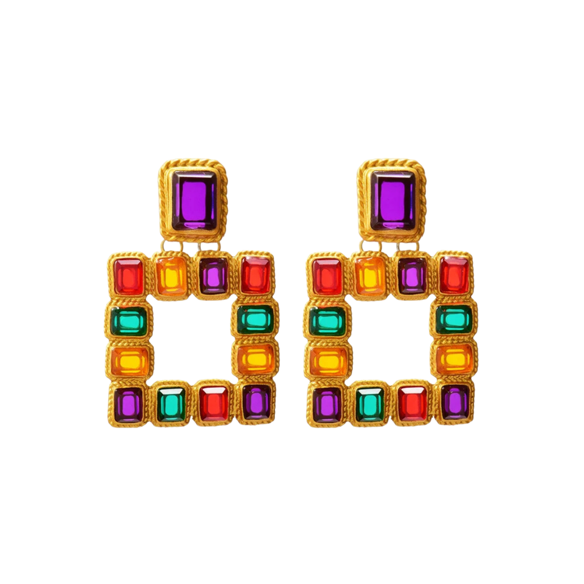 Rhinestones Square Dangle Earrings